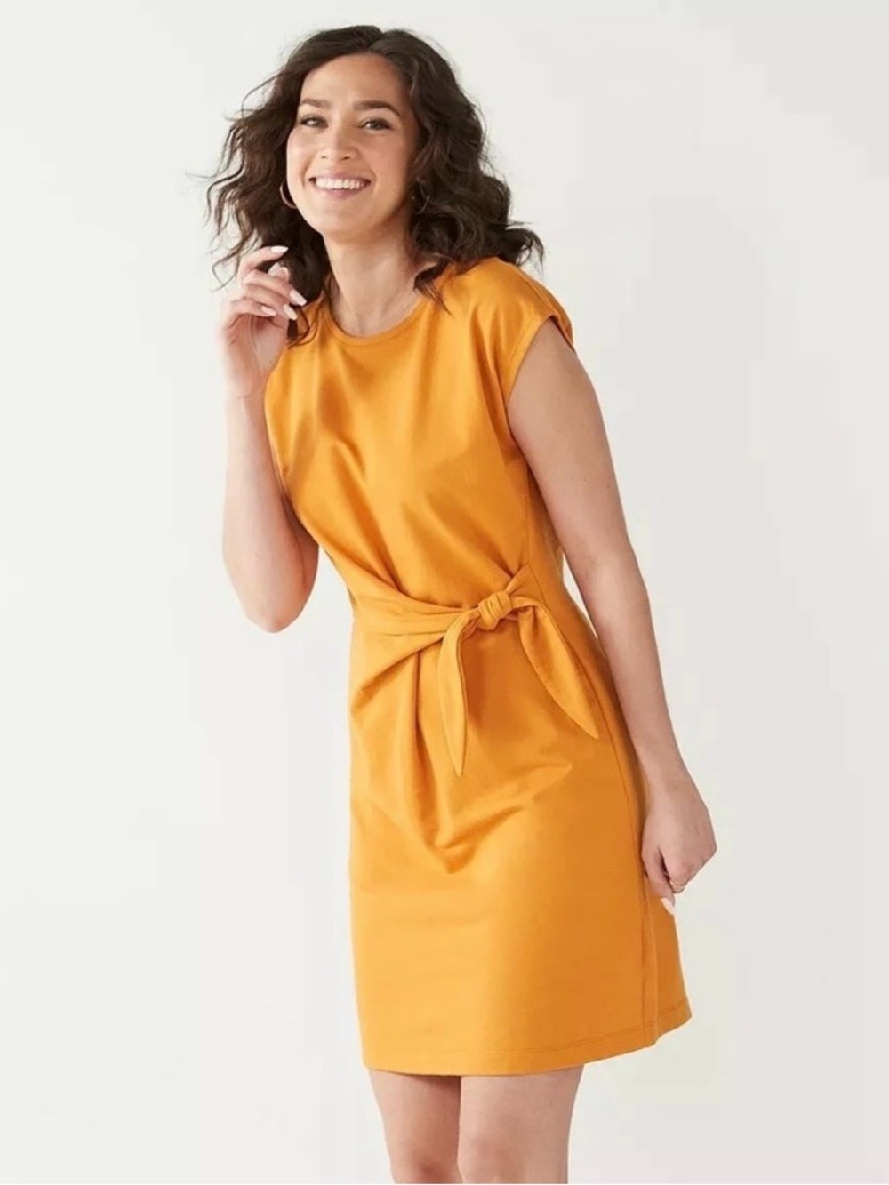 Nine West Yellow-Orange Tie-Waist Mini Dress